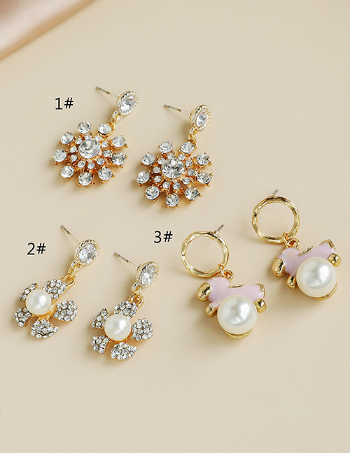 Fashion 1# Alloy Diamond Pearl Geometric Stud Earrings