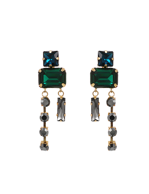 Fashion Green Alloy Diamond Tassel Stud Earrings