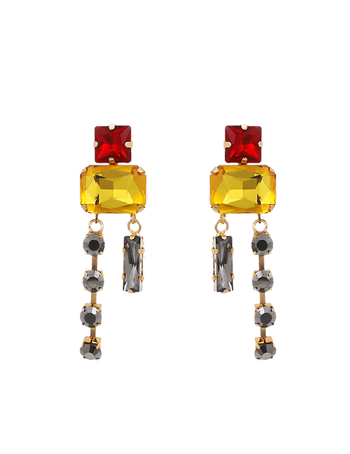 Fashion Yellow Alloy Diamond Tassel Stud Earrings