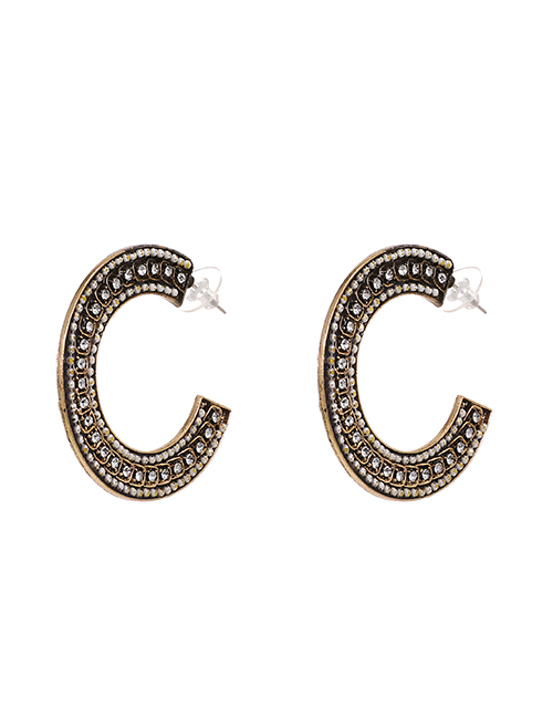 Fashion Gold Color Alloy Diamond Semicircle Earrings