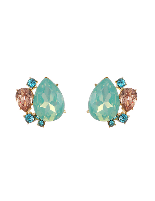 Fashion Lake Green Alloy Diamond Drop Earrings