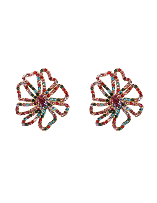 Fashion Color Alloy Diamond Hollow Flower Stud Earrings