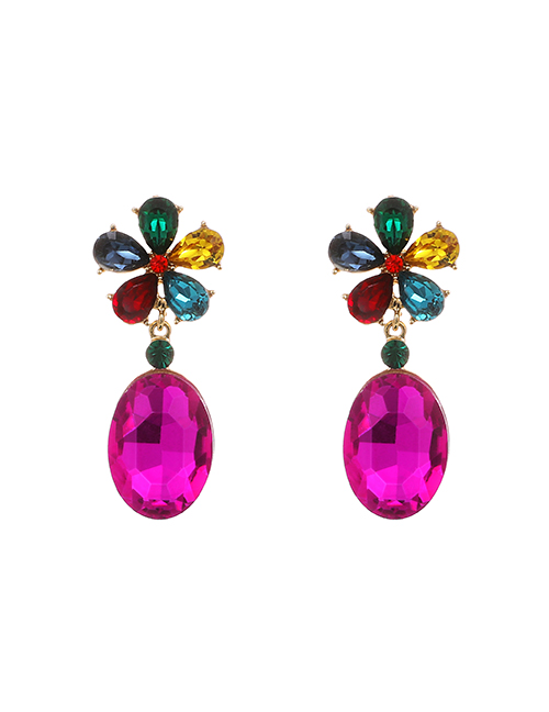 Fashion Color Alloy Diamond Flower Oval Diamond Stud Earrings