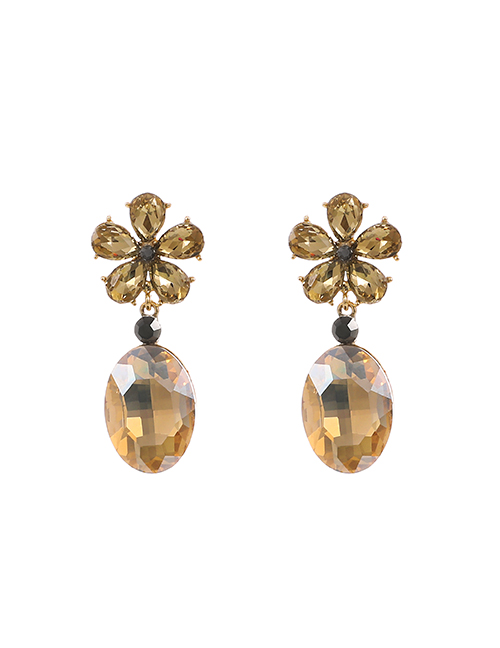 Fashion Champagne Alloy Diamond Flower Oval Diamond Stud Earrings