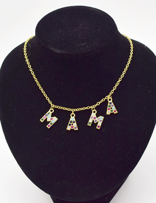 Fashion Mama Letter Diamond Pendant Steel Titanium Necklace