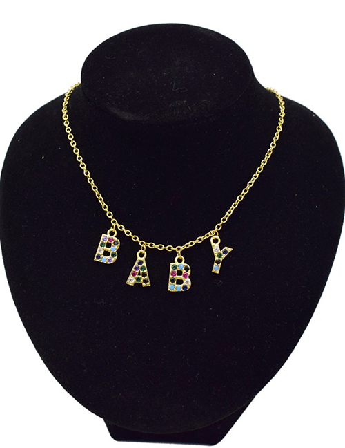 Fashion Baby Letter Diamond Pendant Steel Titanium Necklace
