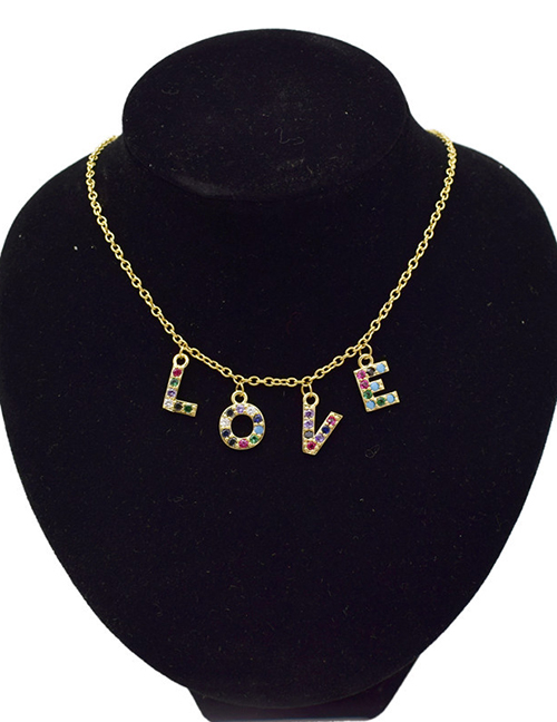 Fashion Love Letter Diamond Pendant Steel Titanium Necklace