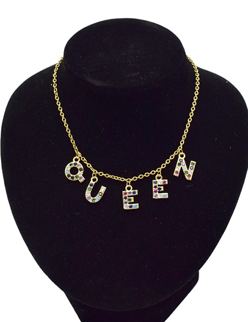 Fashion Queen Letter Diamond Pendant Steel Titanium Necklace