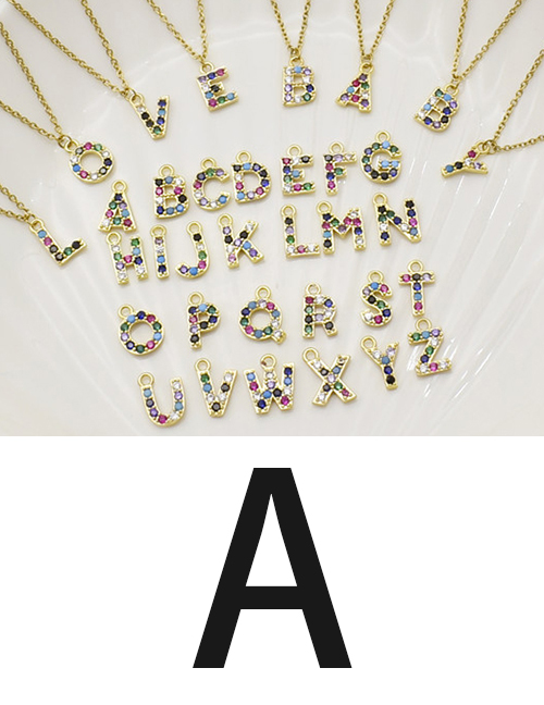 Fashion A Gold Color Letter Necklace With Diamond Pendant Stainless Steel