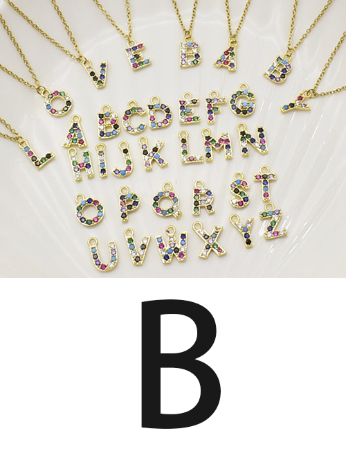 Fashion B Gold Color Letter Necklace With Diamond Pendant Stainless Steel