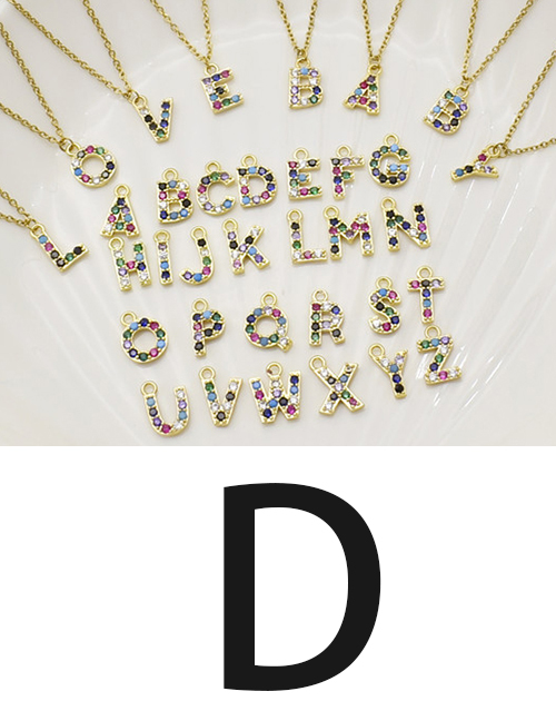 Fashion D Gold Color Letter Diamond Pendant Stainless Steel Necklace