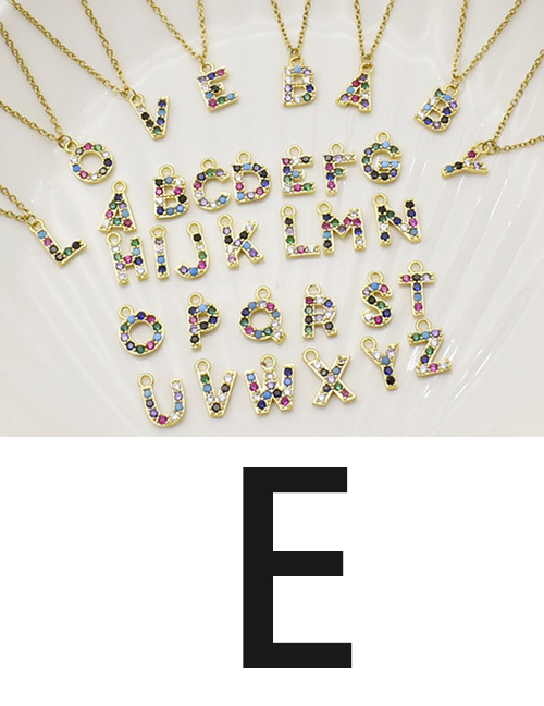Fashion E Gold Color Letter Necklace With Diamond Pendant Stainless Steel