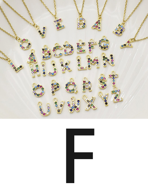Fashion F Gold Color Letter Diamond Pendant Stainless Steel Necklace