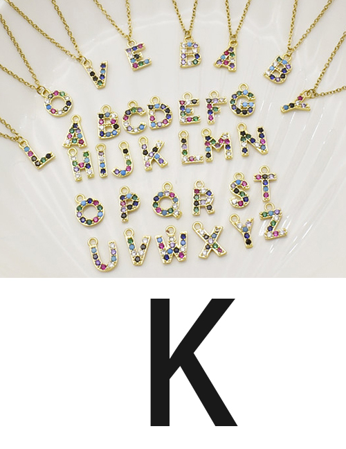 Fashion K Gold Color Letter Necklace With Diamond Pendant Stainless Steel