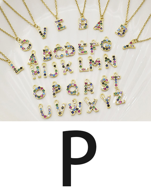 Fashion P Gold Color Letter Diamond Pendant Stainless Steel Necklace