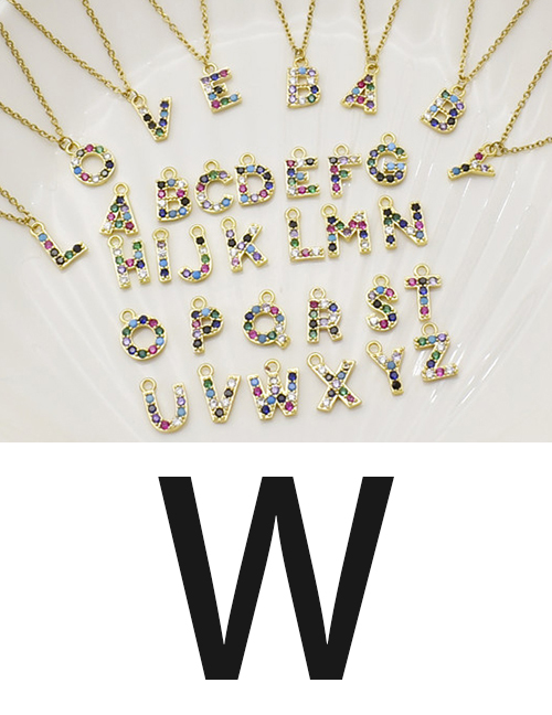 Fashion W Gold Color Letter Necklace With Diamond Pendant Stainless Steel