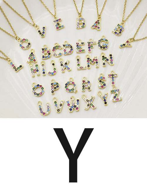 Fashion Y Gold Color Letter Necklace With Diamond Pendant Stainless Steel