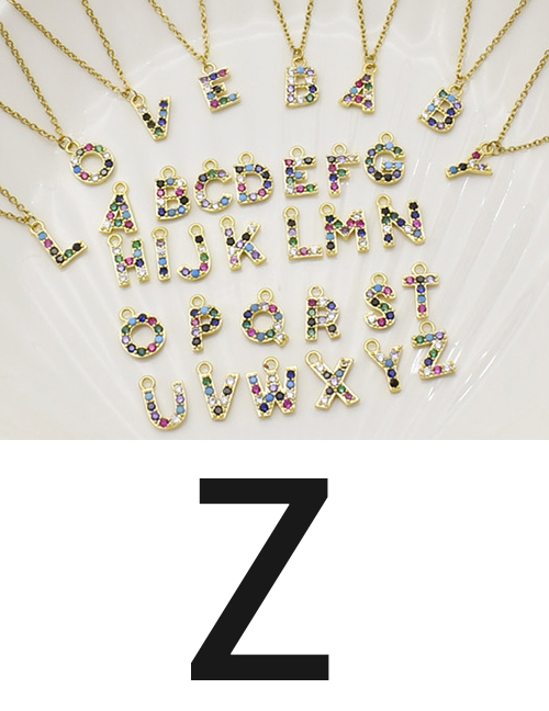 Fashion Z Gold Color Letter Diamond Pendant Stainless Steel Necklace