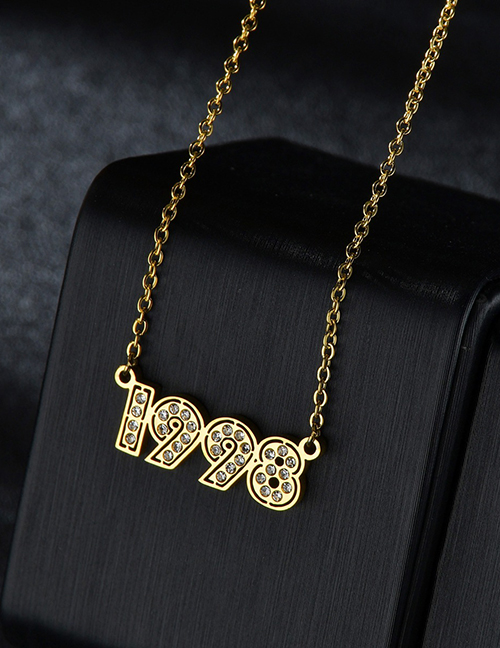 Fashion Diamond Gold 1998 Stainless Steel Necklace With Diamond Year Number Pendant