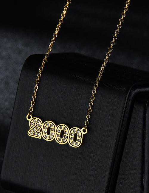 Fashion Diamond Gold 2000 Stainless Steel Necklace With Diamond Year Number Pendant