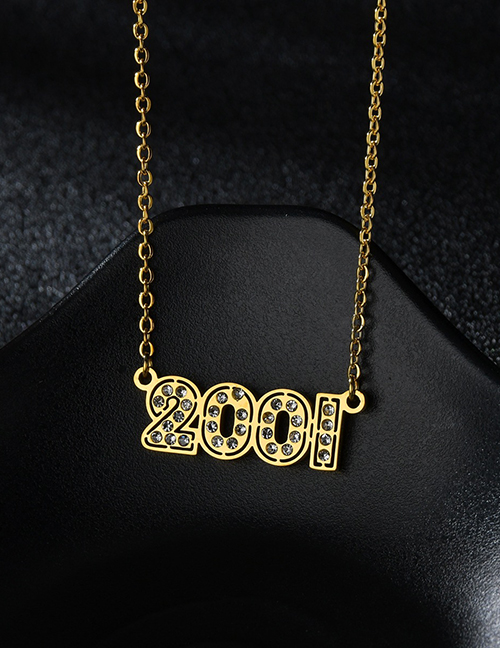Fashion Diamond Gold 2001 Stainless Steel Necklace With Diamond Year Number Pendant