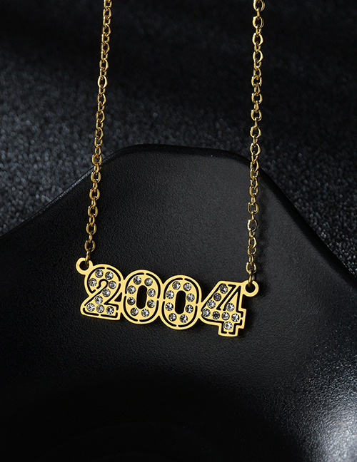 Fashion Diamond Gold 2004 Stainless Steel Necklace With Diamond Year Number Pendant