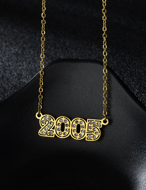 Fashion Diamond Gold 2005 Stainless Steel Necklace With Diamond Year Number Pendant