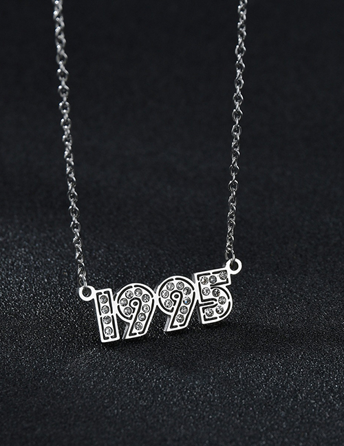 Fashion Diamond-studded Steel Color 1995 Stainless Steel Necklace With Diamond Year Number Pendant