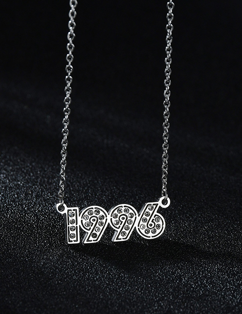 Fashion Diamond-studded Steel Color 1996 Stainless Steel Necklace With Diamond Year Number Pendant