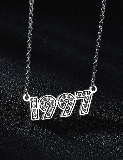 Fashion Diamond-studded Steel Color 1997 Stainless Steel Necklace With Diamond Year Number Pendant