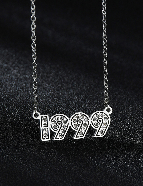 Fashion Diamond-studded Steel Color 1999 Stainless Steel Necklace With Diamond Year Number Pendant