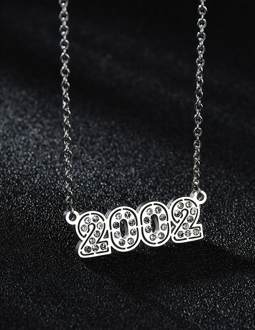 Fashion Diamond-studded Steel 2002 Stainless Steel Necklace With Diamond Year Number Pendant