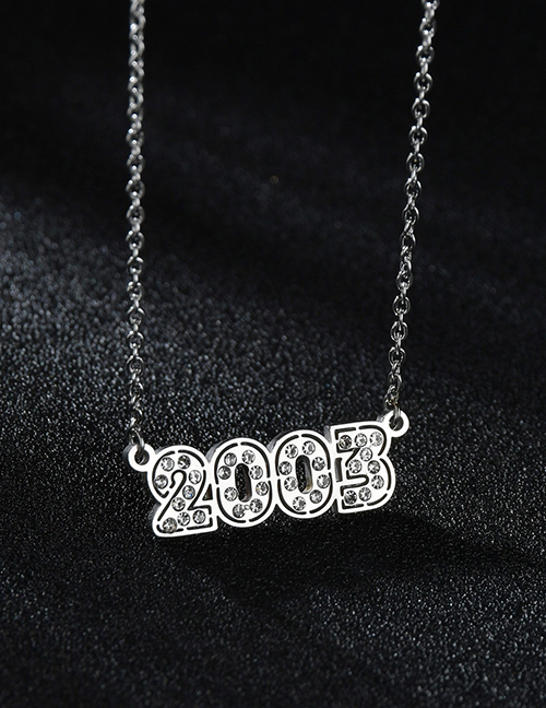 Fashion Diamond-studded Steel Color 2003 Stainless Steel Necklace With Diamond Year Number Pendant