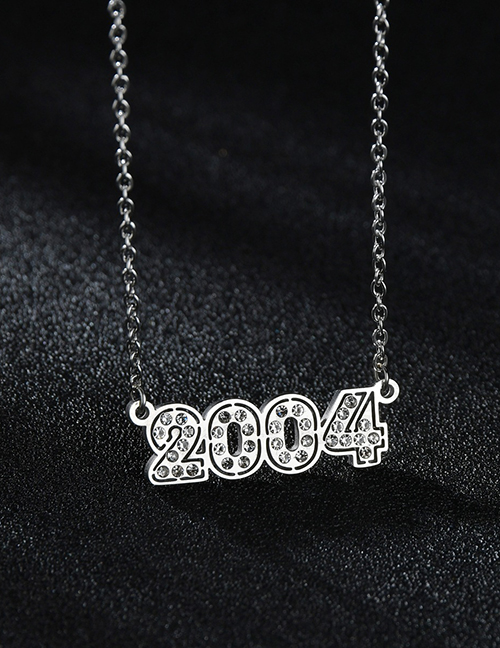 Fashion Diamond-studded Steel Color 2004 Stainless Steel Necklace With Diamond Year Number Pendant