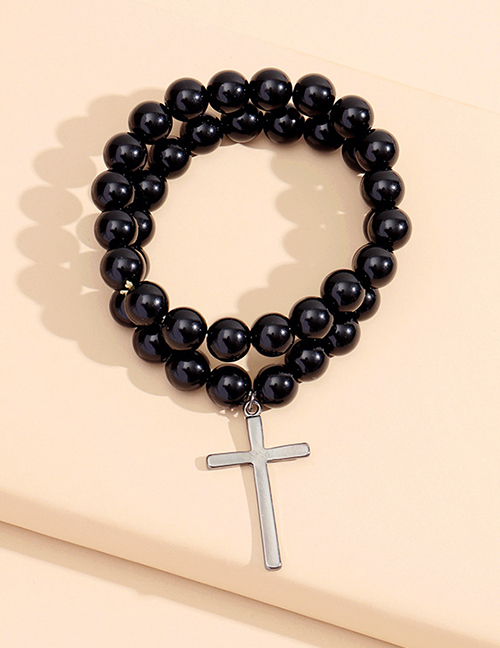 Fashion Black Environmentally Friendly Alloy Cross Round Bead Bracelet Set