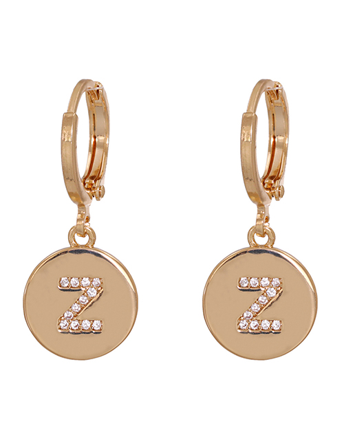 Fashion Z Gold-plated Copper Micro-inlaid Zircon Letter Round Earrings
