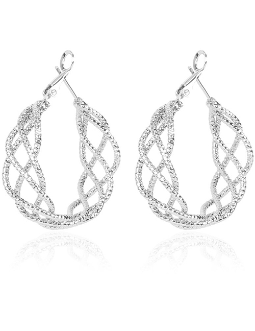Fashion Silver Color Hoop Woven Cross Multi-layer Earrings