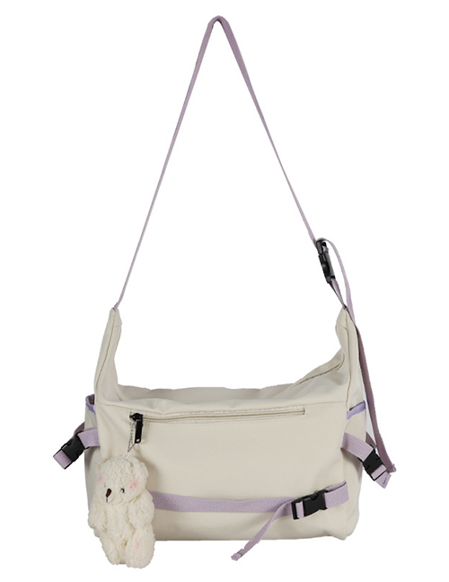 Fashion White Send Bear Pendant Large-capacity Canvas Buckle Stitching Contrast Color Crossbody Shoulder Bag