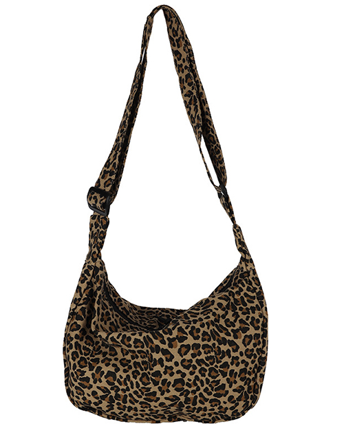 Fashion Brown Canvas Leopard And Zebra Print One-shoulder Messenger Bag