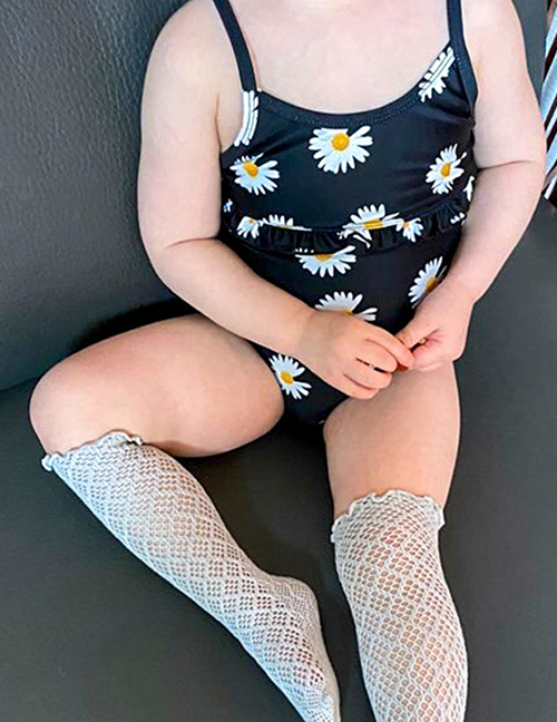Fashion Children Black Flower Print Skirt Parent-child One-piece Swimsuit
