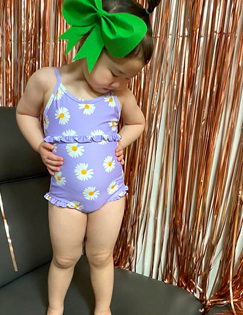 Fashion Children Purple Flower Print Skirt Parent-child One-piece Swimsuit