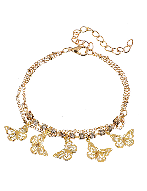 Fashion Gold Color Alloy Diamond Butterfly Double Bracelet