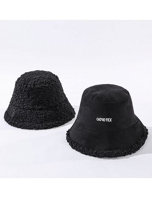 Fashion Black Letter Embroidery Suede Lamb Double-sided Fisherman Hat