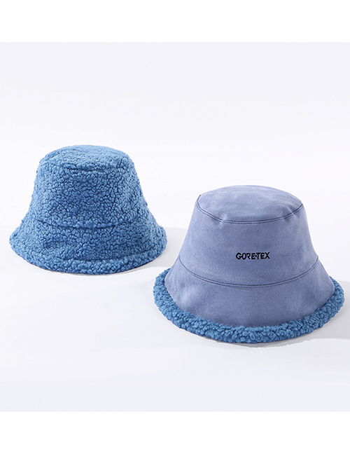 Fashion Blue Letter Embroidery Suede Lamb Double-sided Fisherman Hat