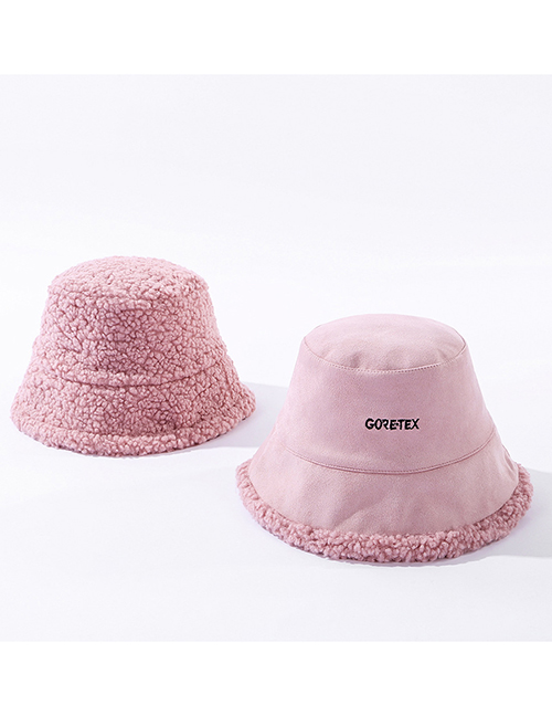 Fashion Pink Letter Embroidery Suede Lamb Double-sided Fisherman Hat