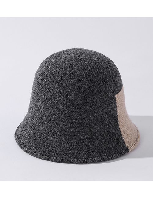 Fashion Gray Contrasting Color Wool Knitted Fisherman Hat