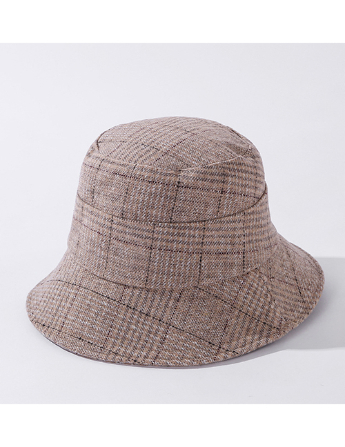 Fashion Beige Striped Woolen Plaid Fisherman Hat