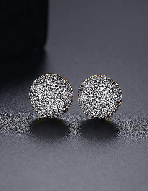 Fashion Gold Copper Inlaid Zircon Round Contrast Earrings