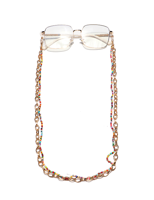 Fashion Color Double Layer Rice Bead Aluminum Chain Beaded Handmade Glasses Chain