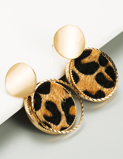 Fashion Brown Geometric Round Alloy Double Leopard Print Earrings